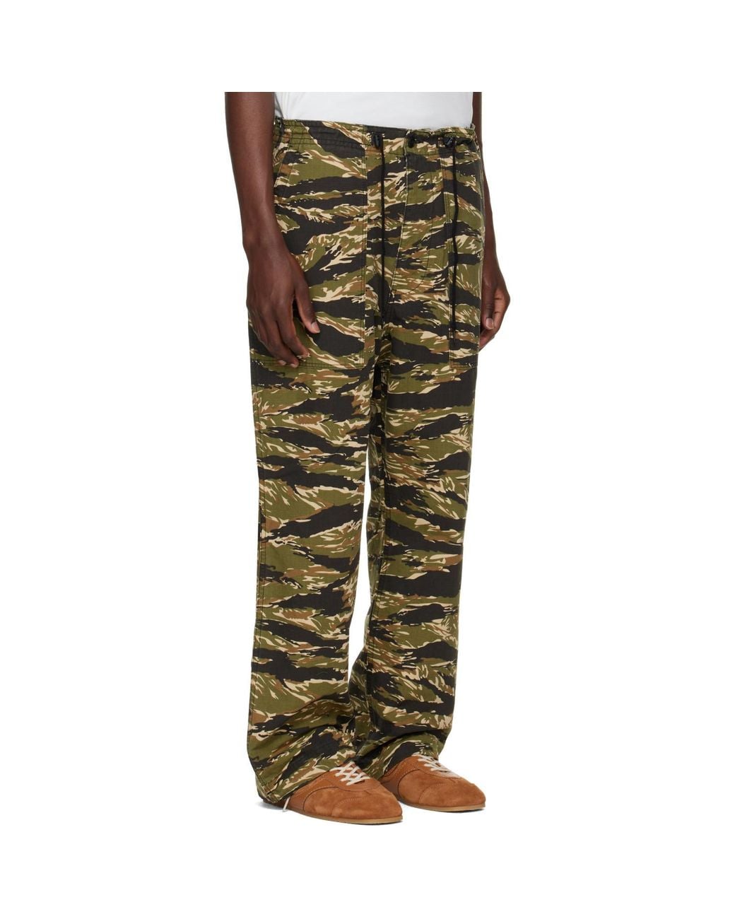 Needles Green Khaki Cotton Ripstop Camo String Fatigue Trousers for men