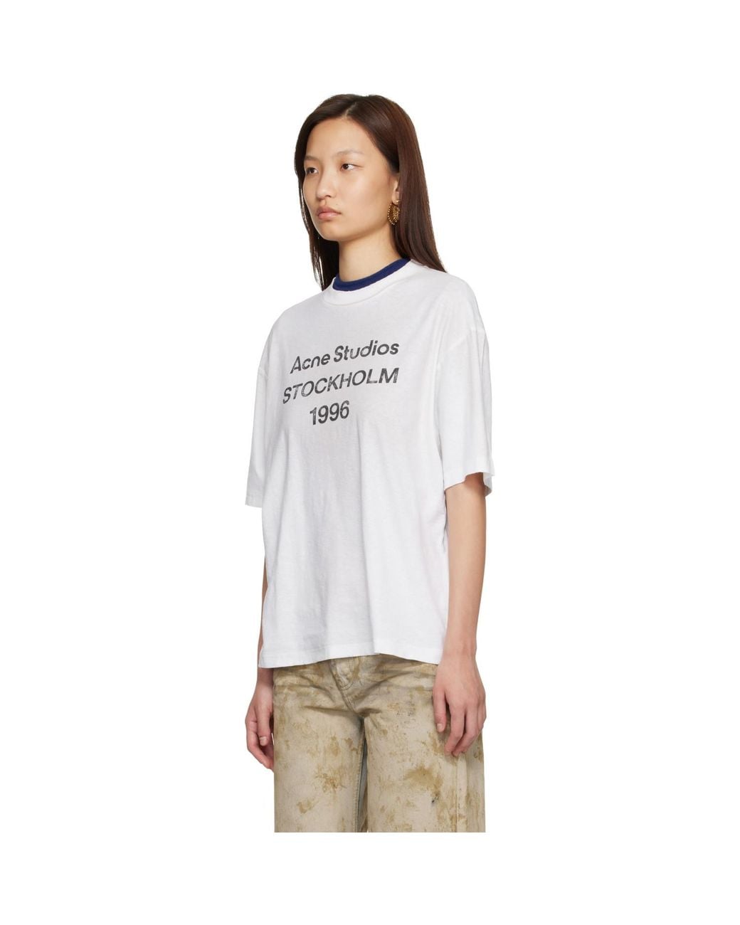 Acne White Relaxed Fit Logo T-Shirt