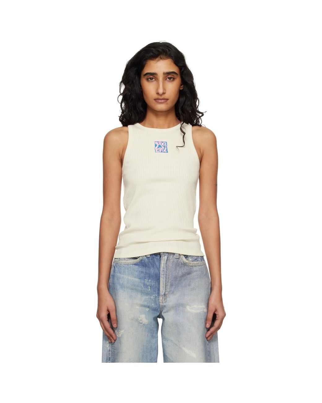 Marni Black Off- Ribbed Cotton Frame Logo Tank Top