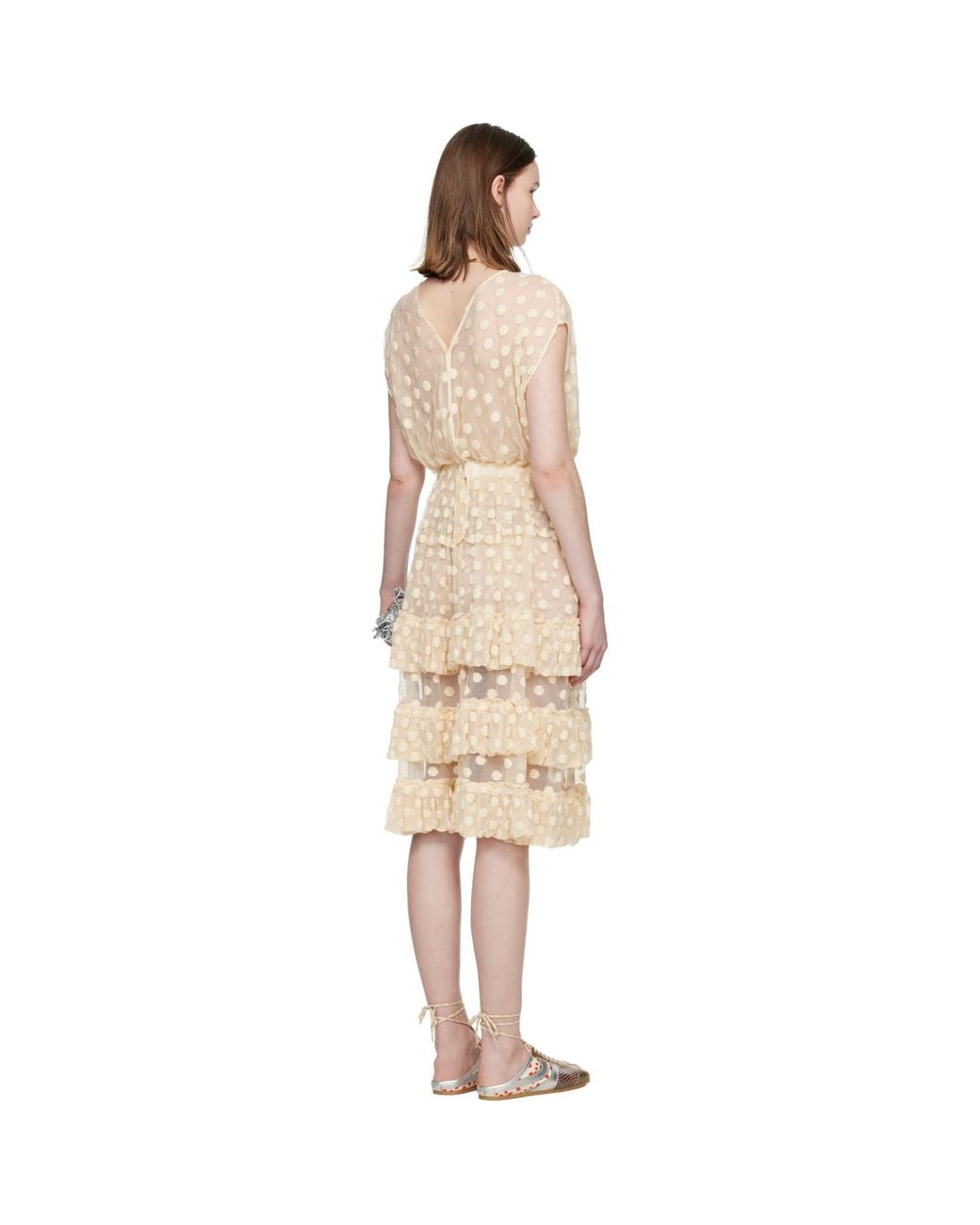 Dries Van Noten Black Off- Ruffled Mesh Midi Dress
