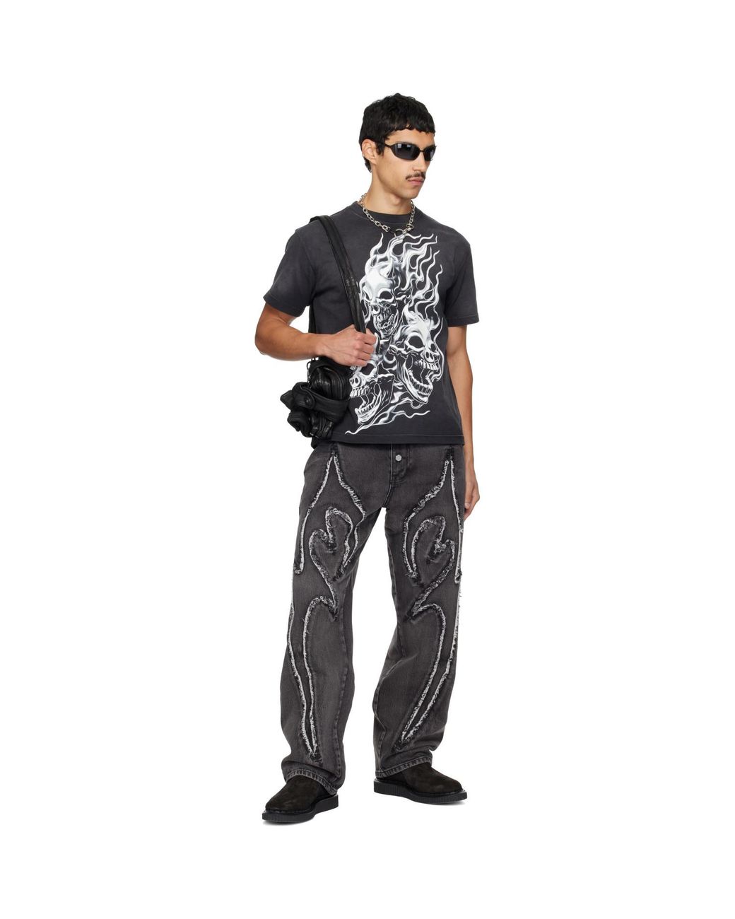 THUG CLUB Black Three Riding Skull Dirt T-Shirt for men