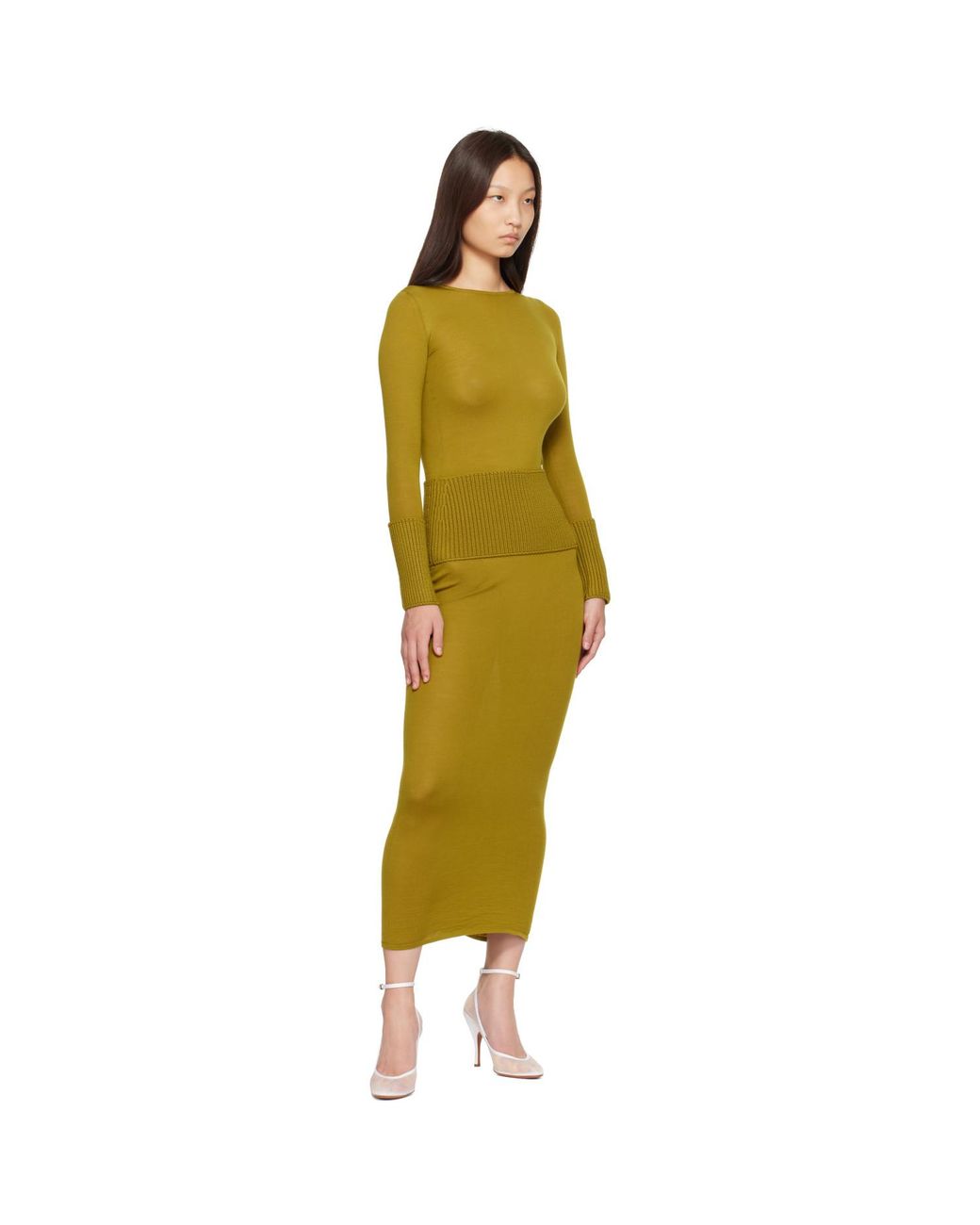 Alaïa Yellow Merino Bodycon Maxi Dress
