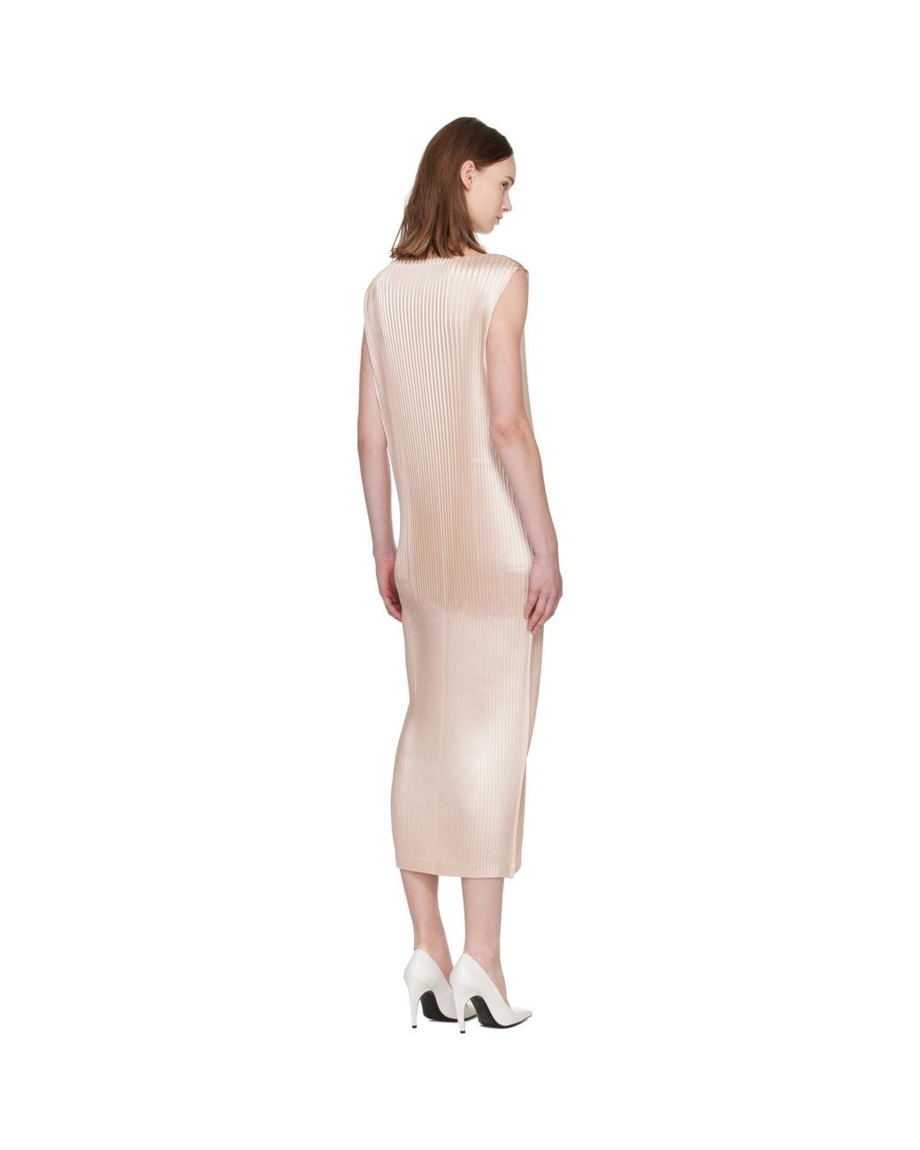 Issey Miyake Pink Glossed Panels Pleats Maxi Dress
