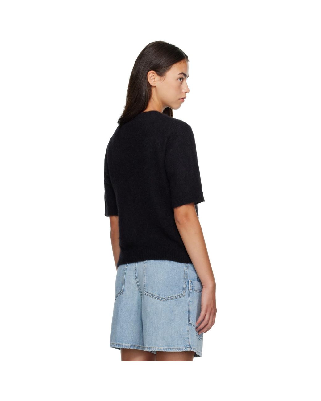 Ganni Black Fine Brushed Alpaca T-Shirt