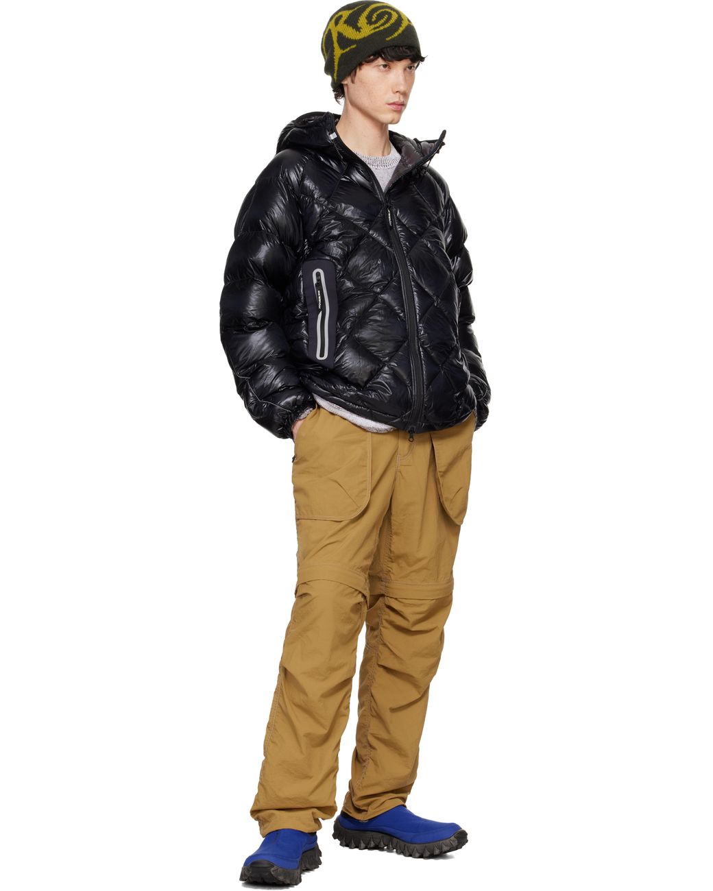 メンズ and wander ダイヤモンドステッチ ダウンジャケット ブラック