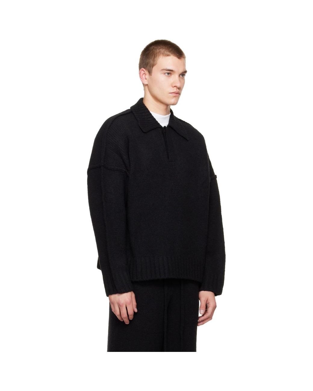 Seventh Black Wool-Knit Polo for men