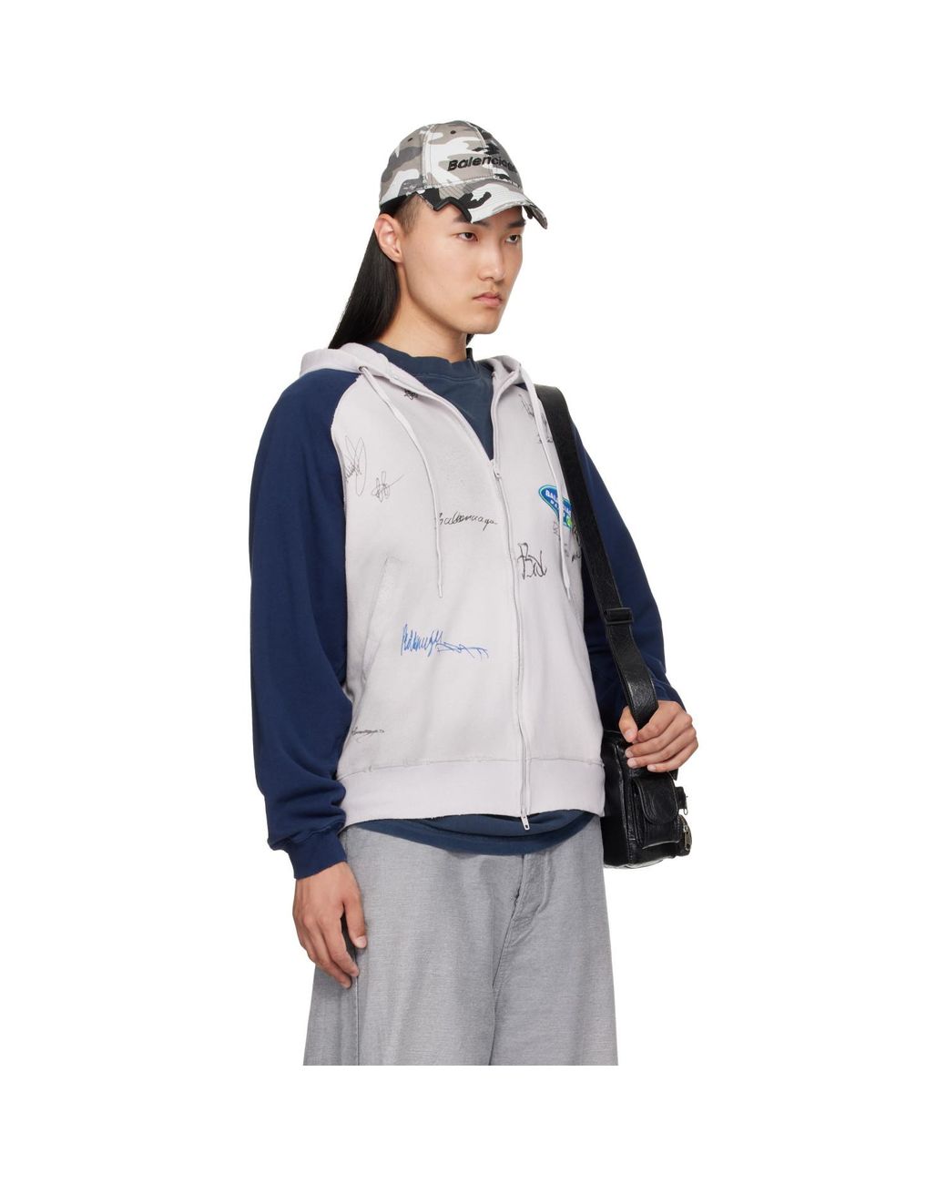 Balenciaga Blue Raglan Zip-Up Hoodie for men