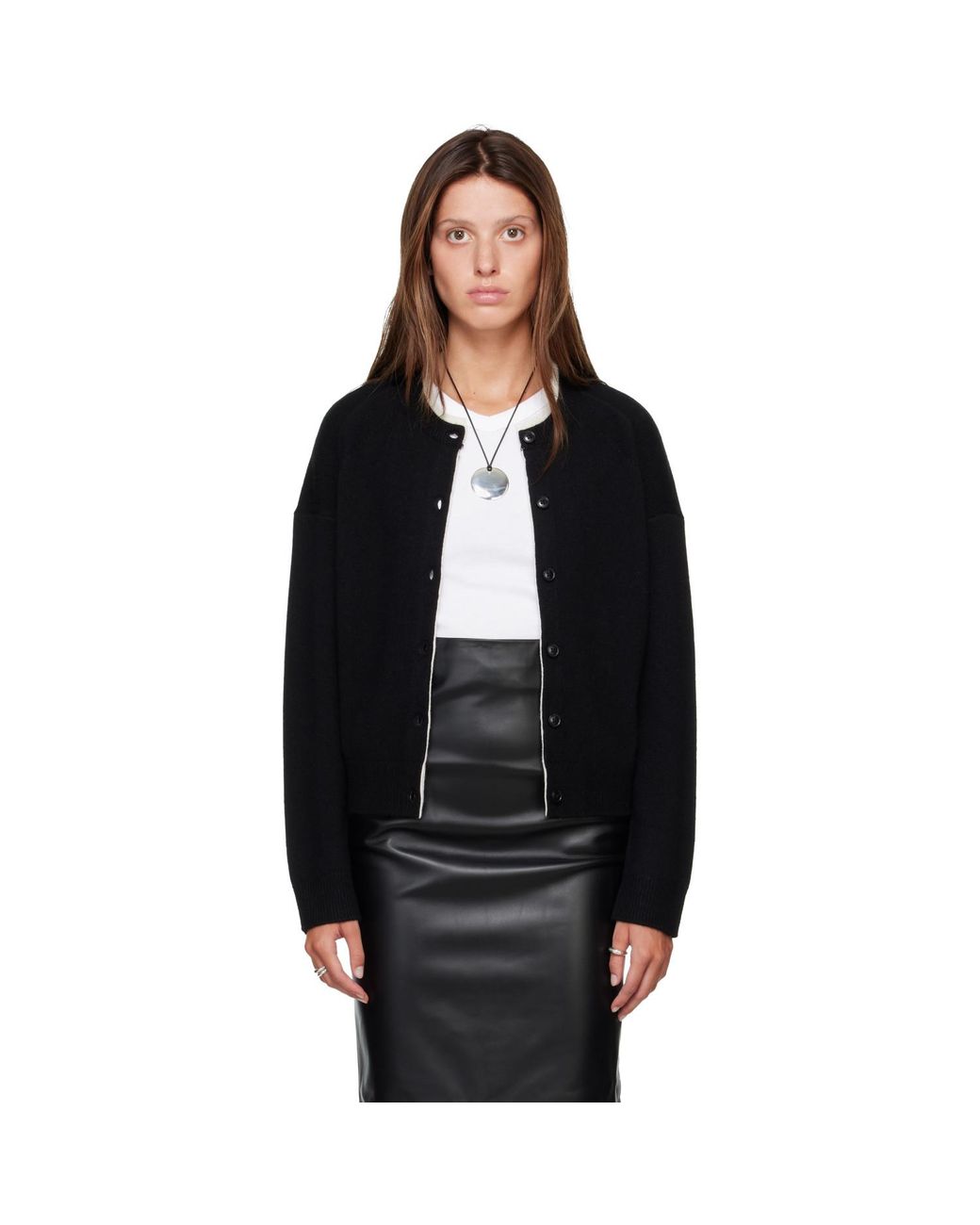 Loulou de Saison Black Nicola Bicolor Cashmere Cardigan