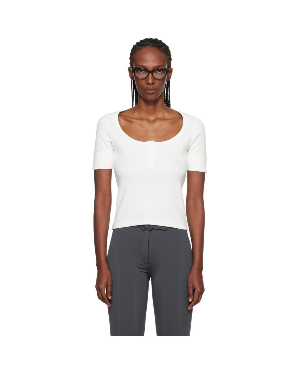 Courreges Black Buttoned 90's Rib T-Shirt