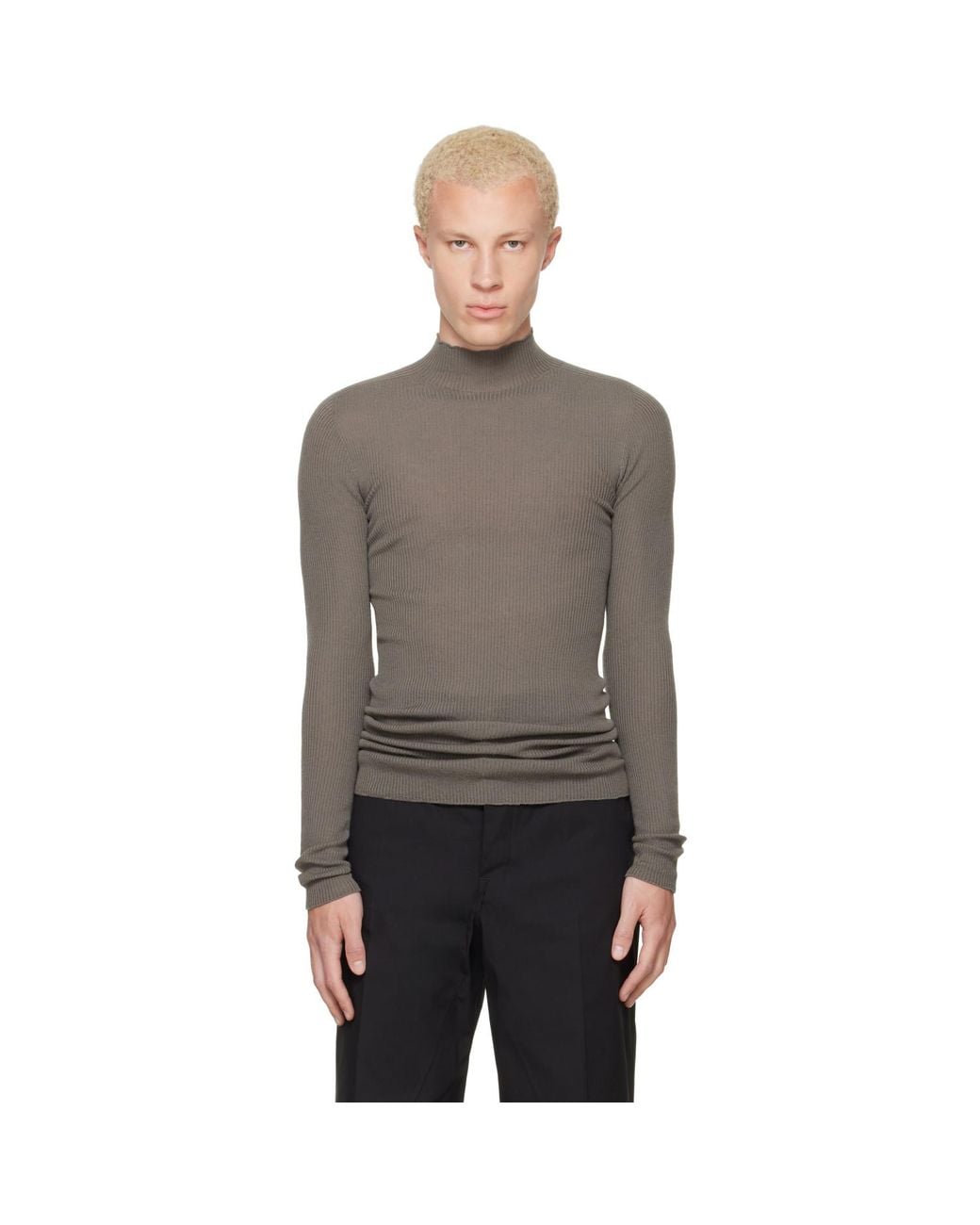 Rick Owens Gray Tower Ribbed Lupetto Sweater for men