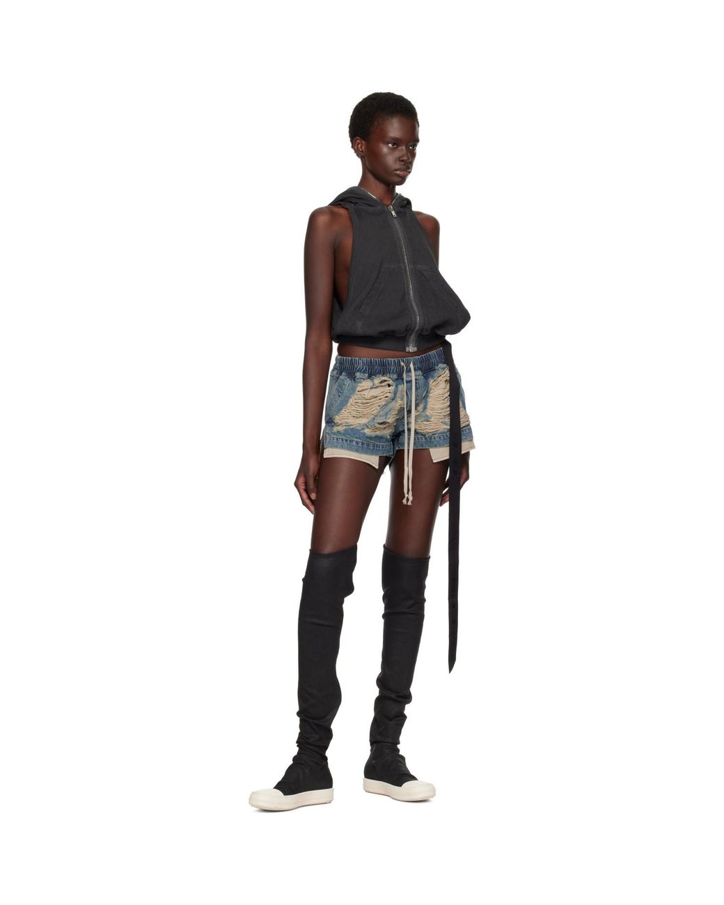 Rick Owens Black Tower Fog Boxers Denim Shorts