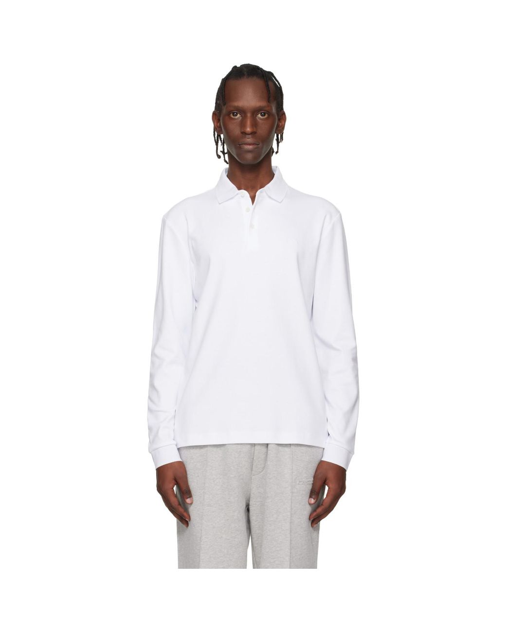 Boss White Regular Fit Interlock-Cotton Polo for men