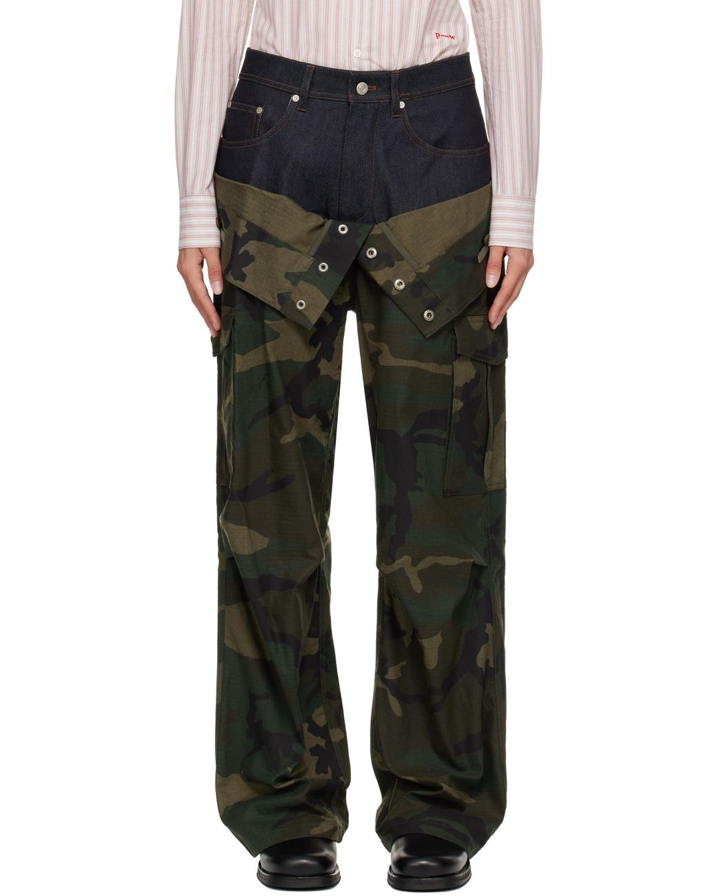 ANDERSSON BELL Khaki Camouflage Double Waist Work Wide-Leg Cargo