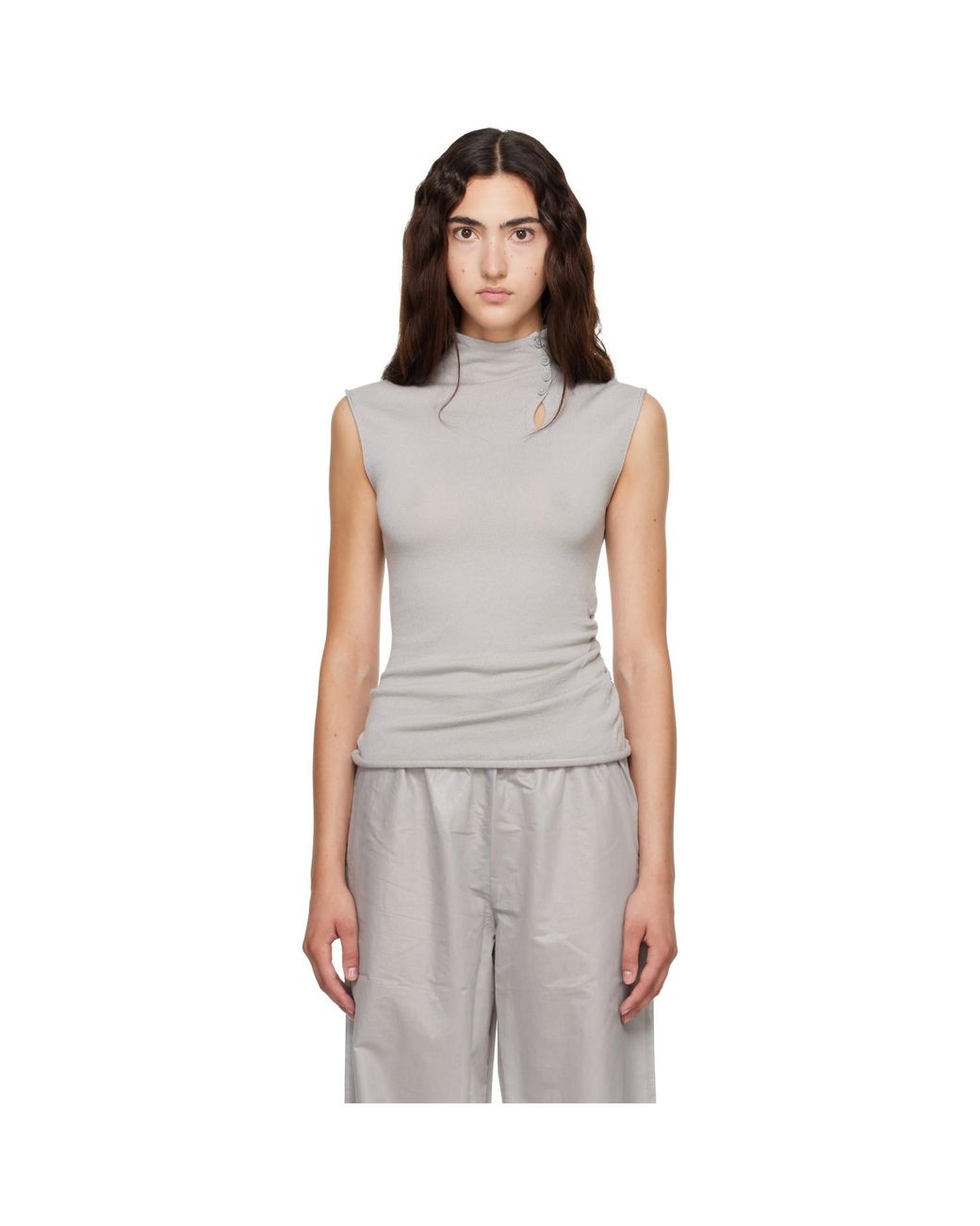 Helmut Lang Gray Button Turtleneck Tank Top