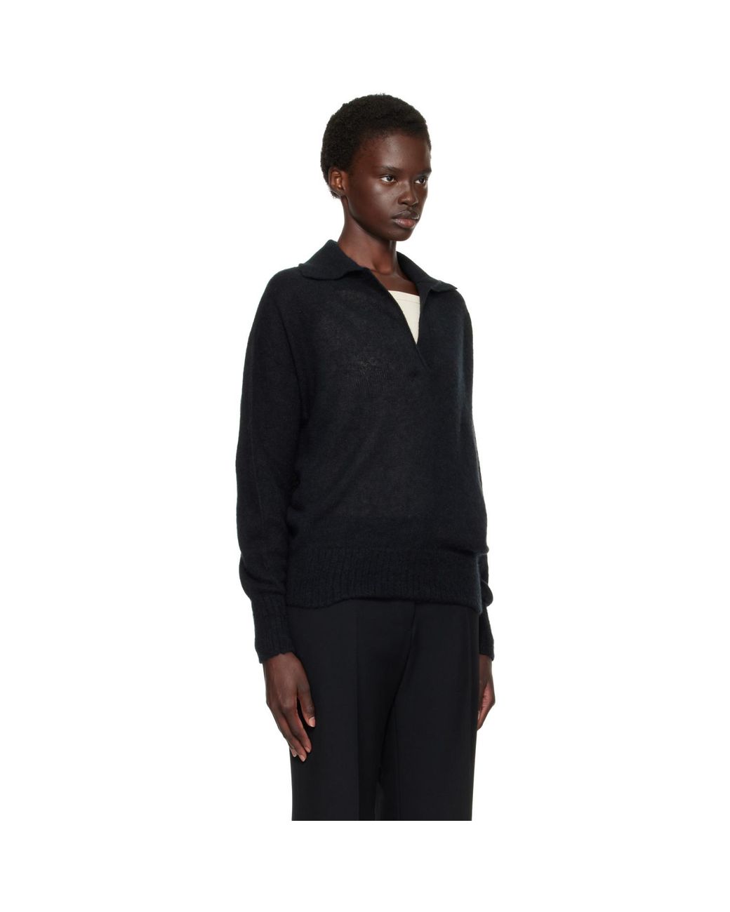 Tom Ford Black Ultrasoft Cashmere Silk Oversized Open Collar Polo