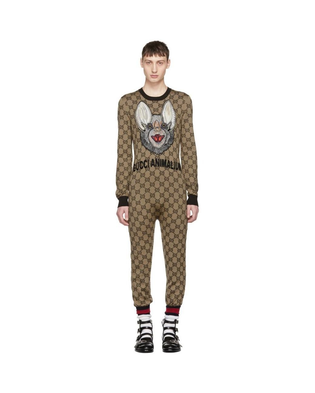 Gucci Brown Wool Gg Supreme Jumpsuit for Men | Lyst