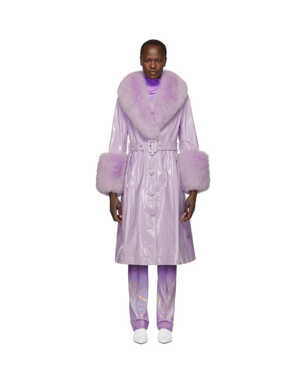 Saks Potts Fox Fur Trim Trench Coat in Purple Lyst Canada