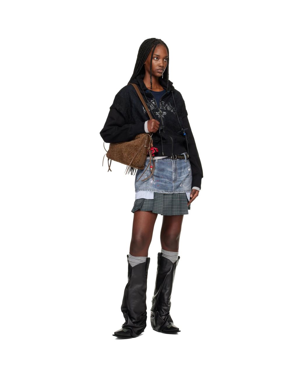 ANDERSSON BELL Black Lace Layered Zip Up Hoodie