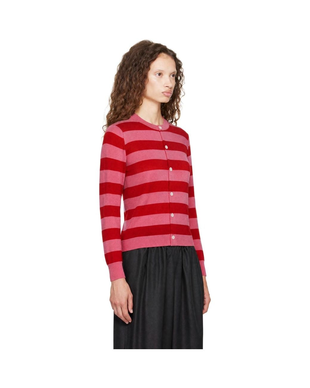 Comme des Garçons Red Wool Jersey Stripe Cardigan