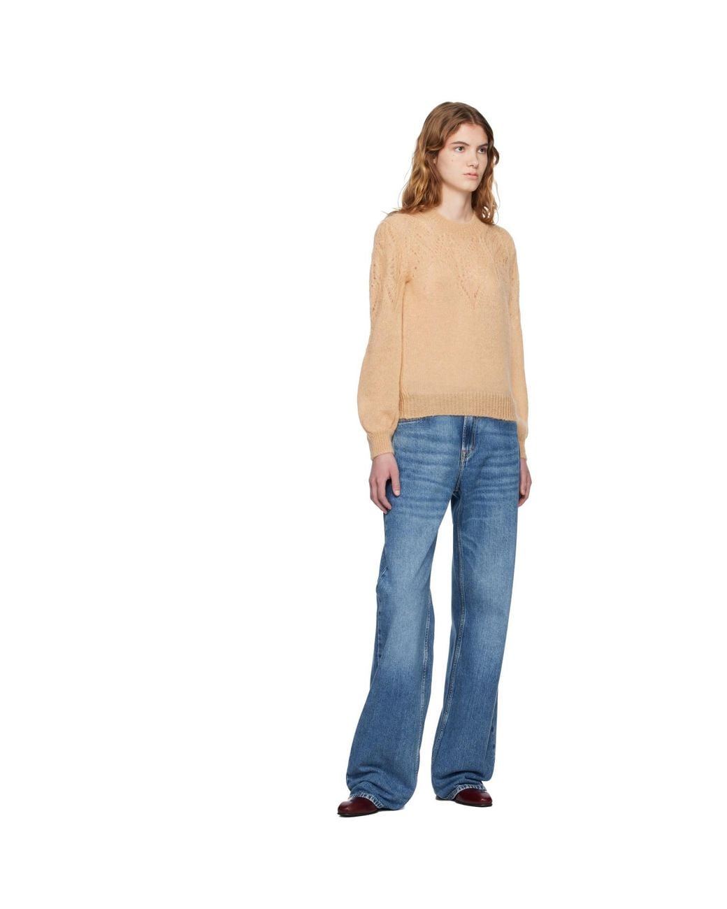 Isabel Marant Blue Tan Jenia Openwork Mohair Knit Sweater