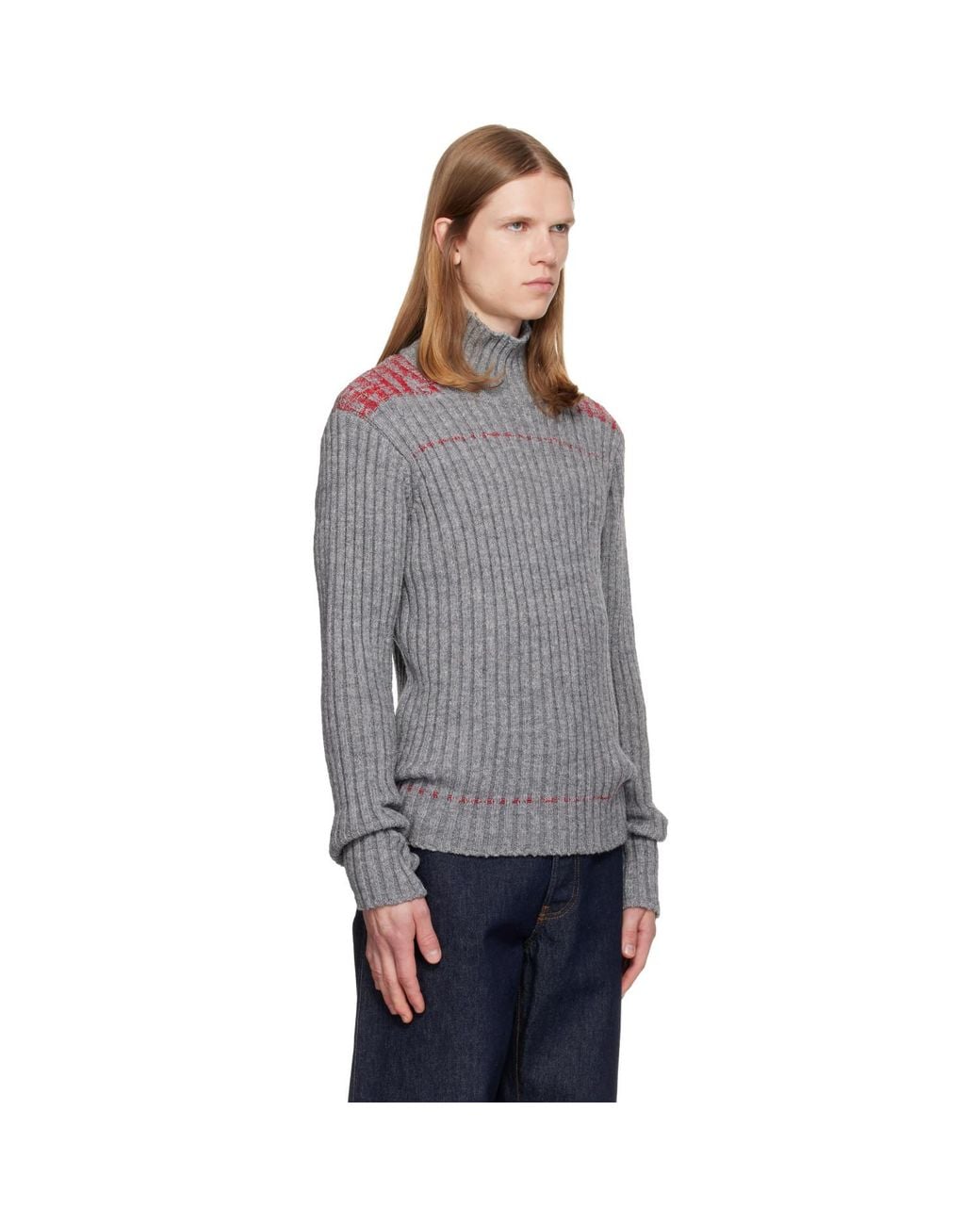 Dries Van Noten Gray Rib-Knit Wool Turtleneck for men