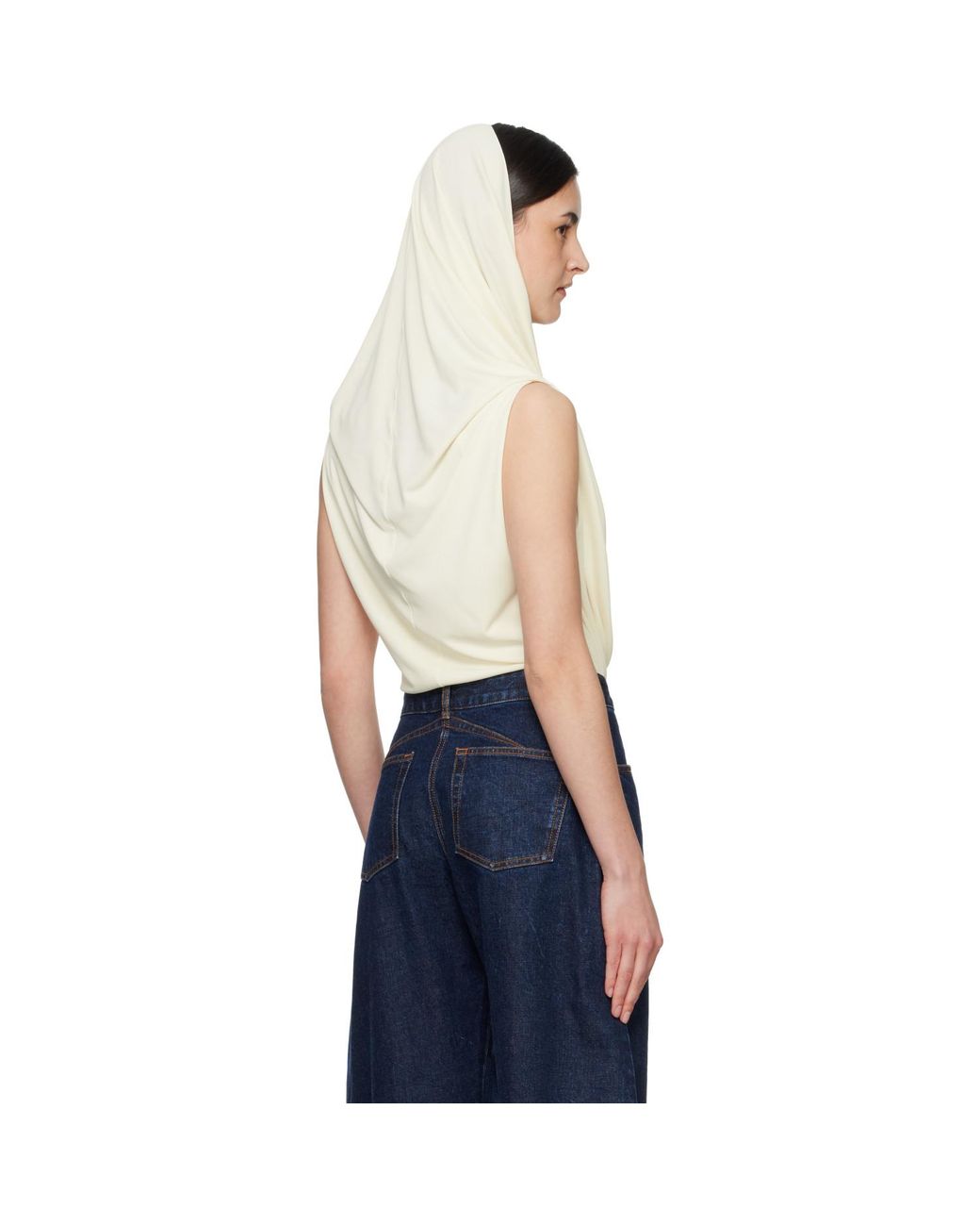 Alaïa Blue Off- Hooded Viscose Bodysuit