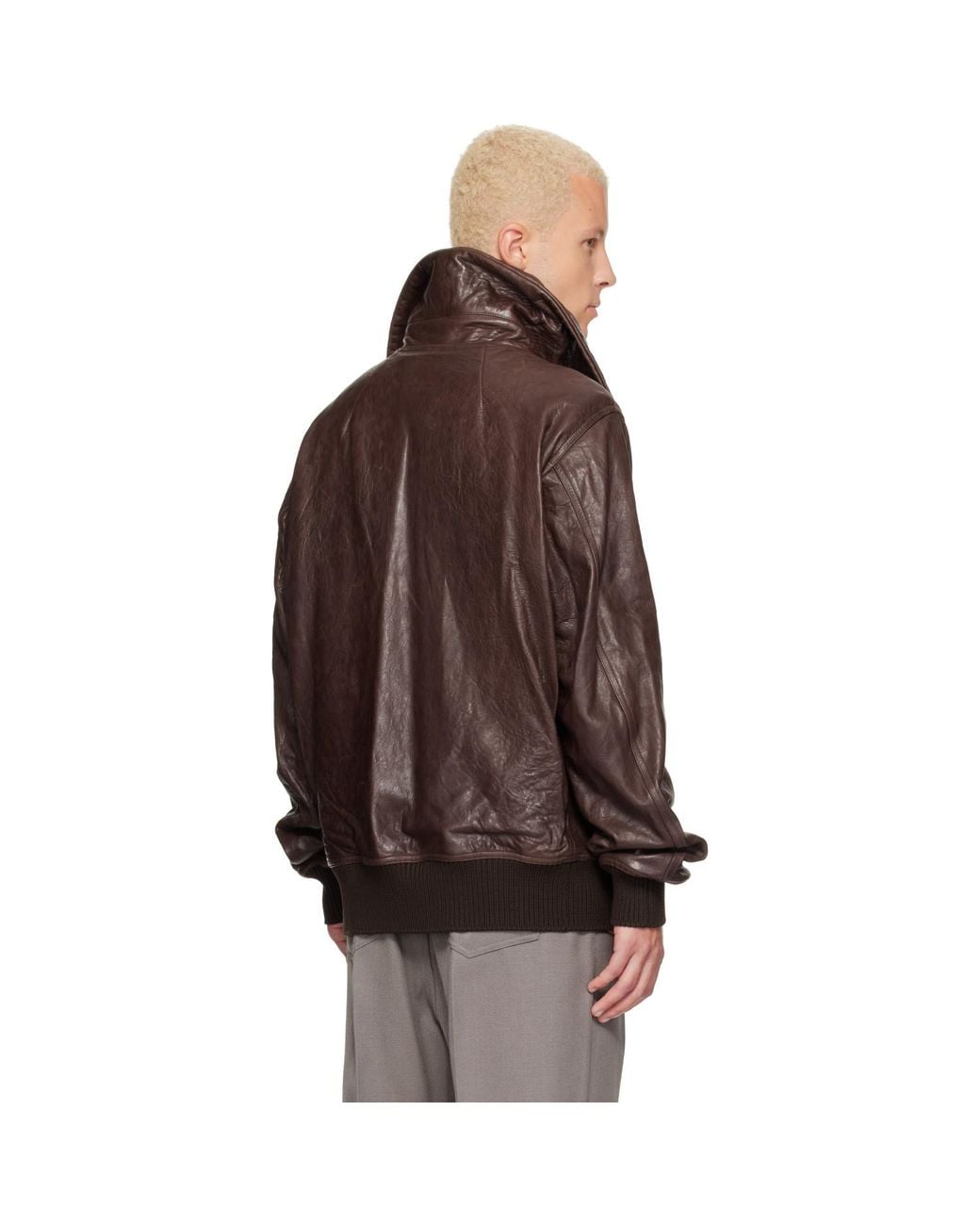 Rick Owens Brown Tower Dracuflight Leather Jacket for men