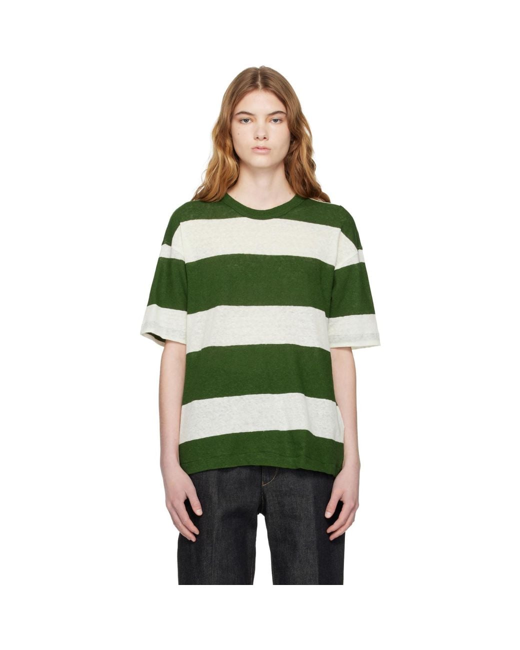 YMC Green Off- Triple Stripe T-Shirt