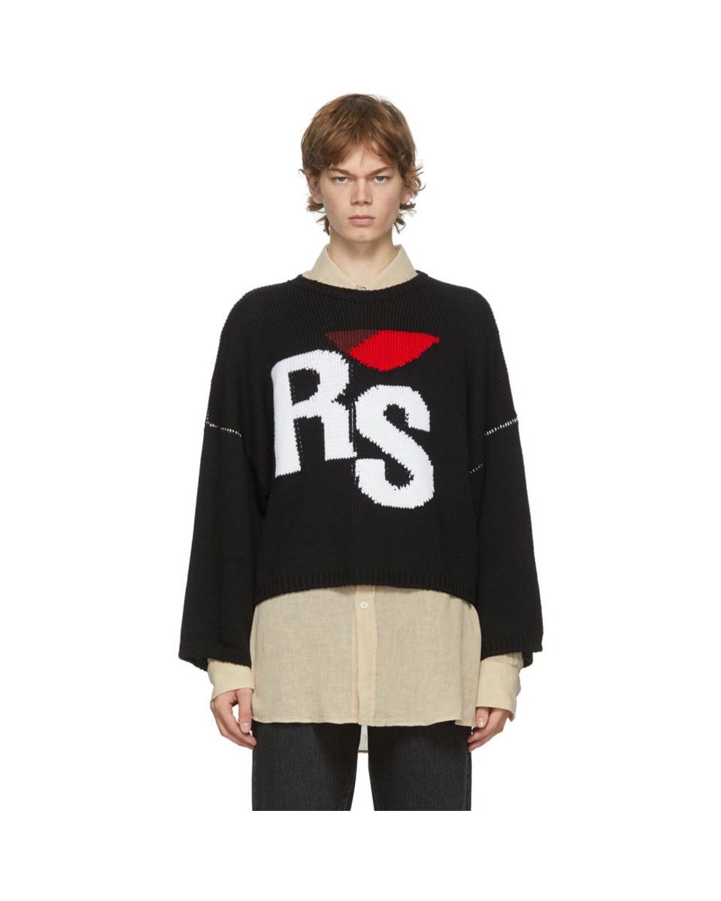 Raf Simons Wool Black Oversized Rs Sweater for Men - Lyst
