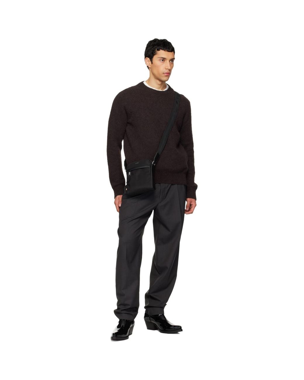 Boss Black Leather-Trimmed Reporter Bag for men