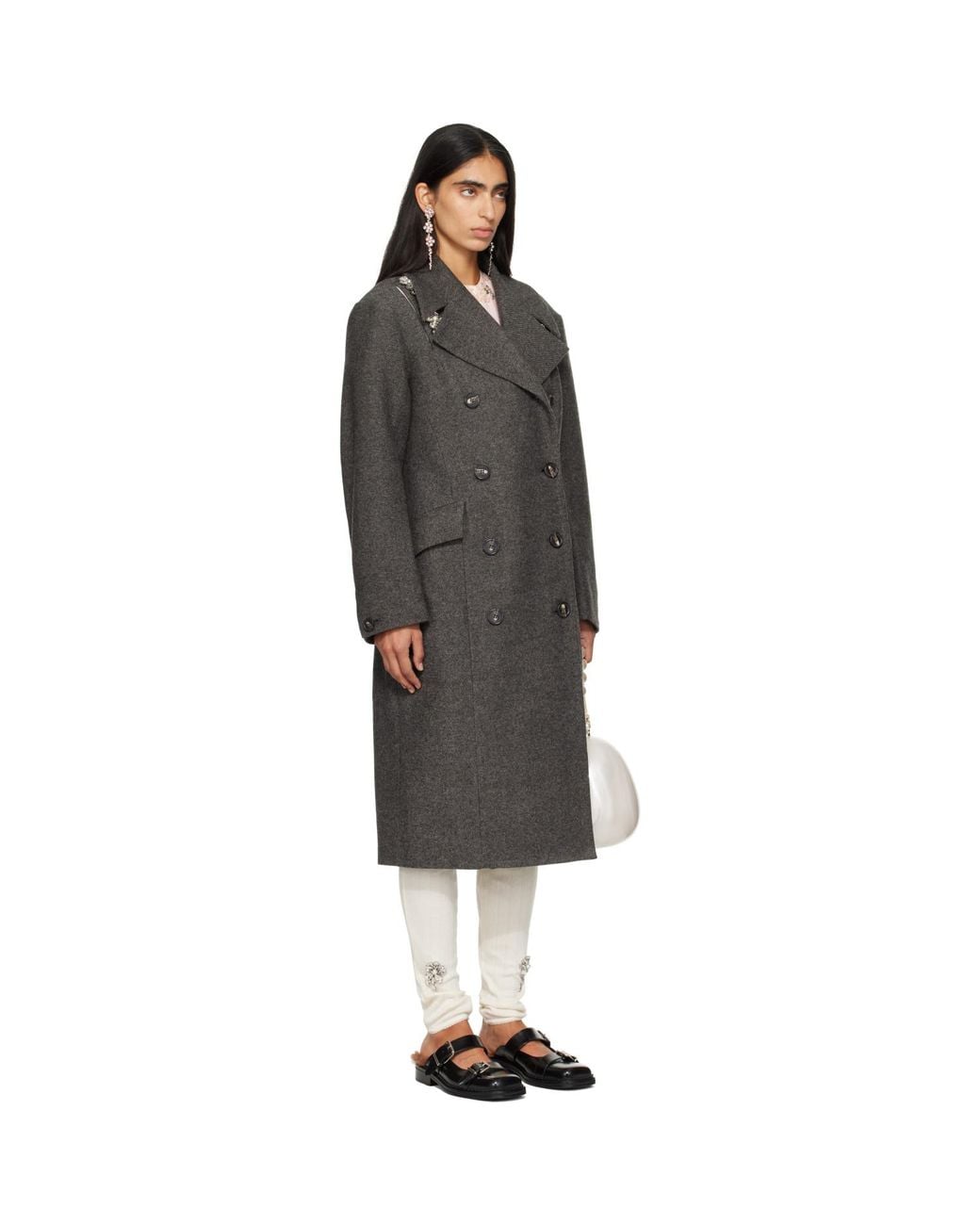 Simone Rocha Black Double Breasted Slash Coat
