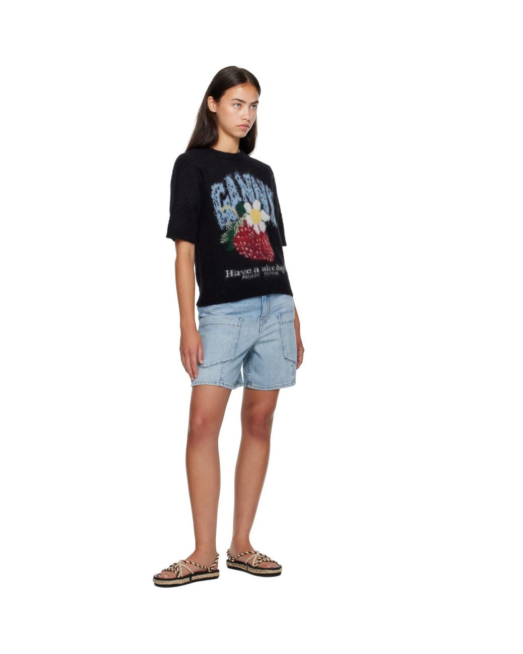 Ganni Black Fine Brushed Alpaca T-Shirt