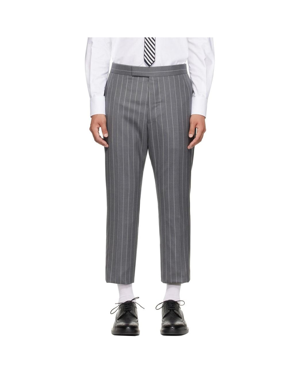 Thom Browne Gray Chalk-Stripe Wool Trousers for men