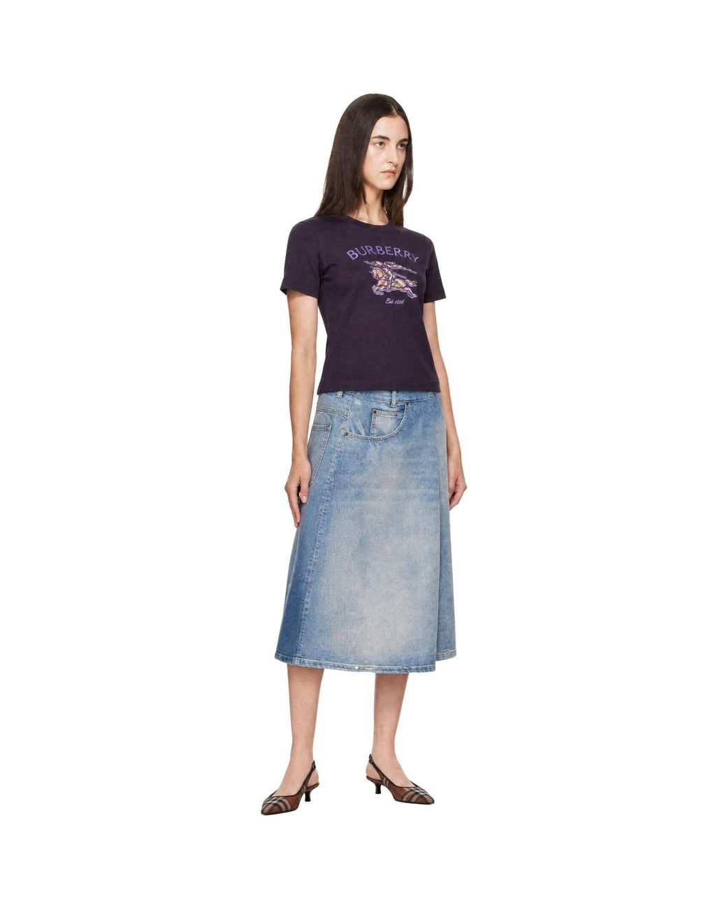 Burberry Blue Knight Check Cotton T-Shirt