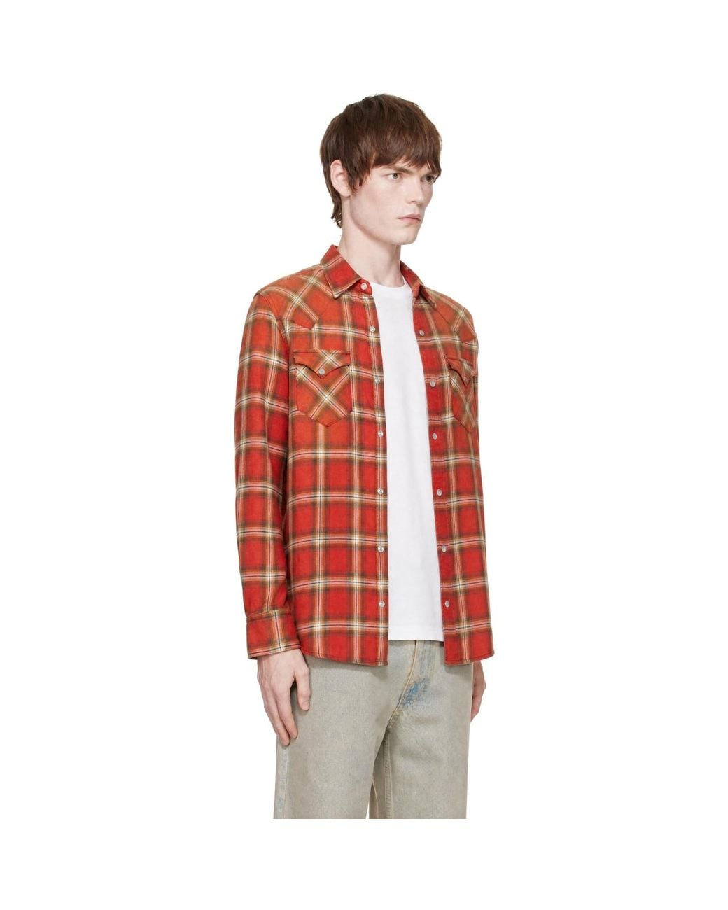 Carter Young Red Washed Flannel Western Shirt for men