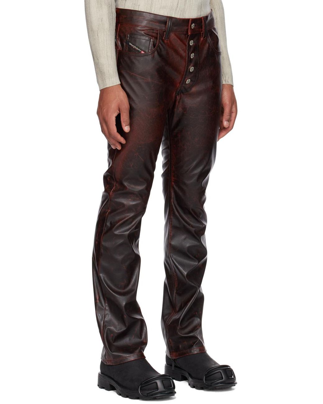DIESEL P-REVOL フェイクレザーパンツ44 DIESEL Burgundy P-revol Faux-leather Trousers in Black for Men | Lyst
