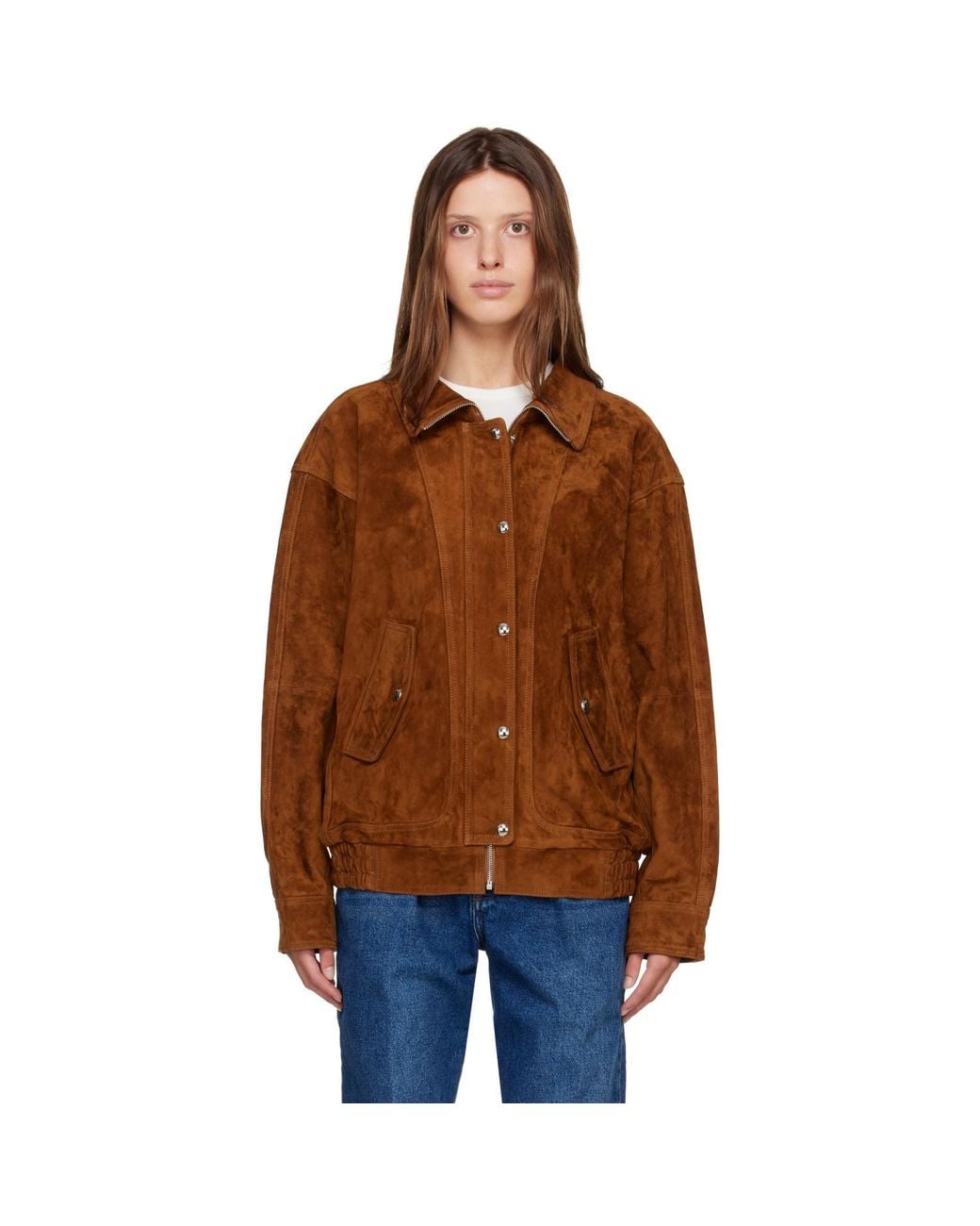 R2W Brown Zelan High Neck Suede Jacket