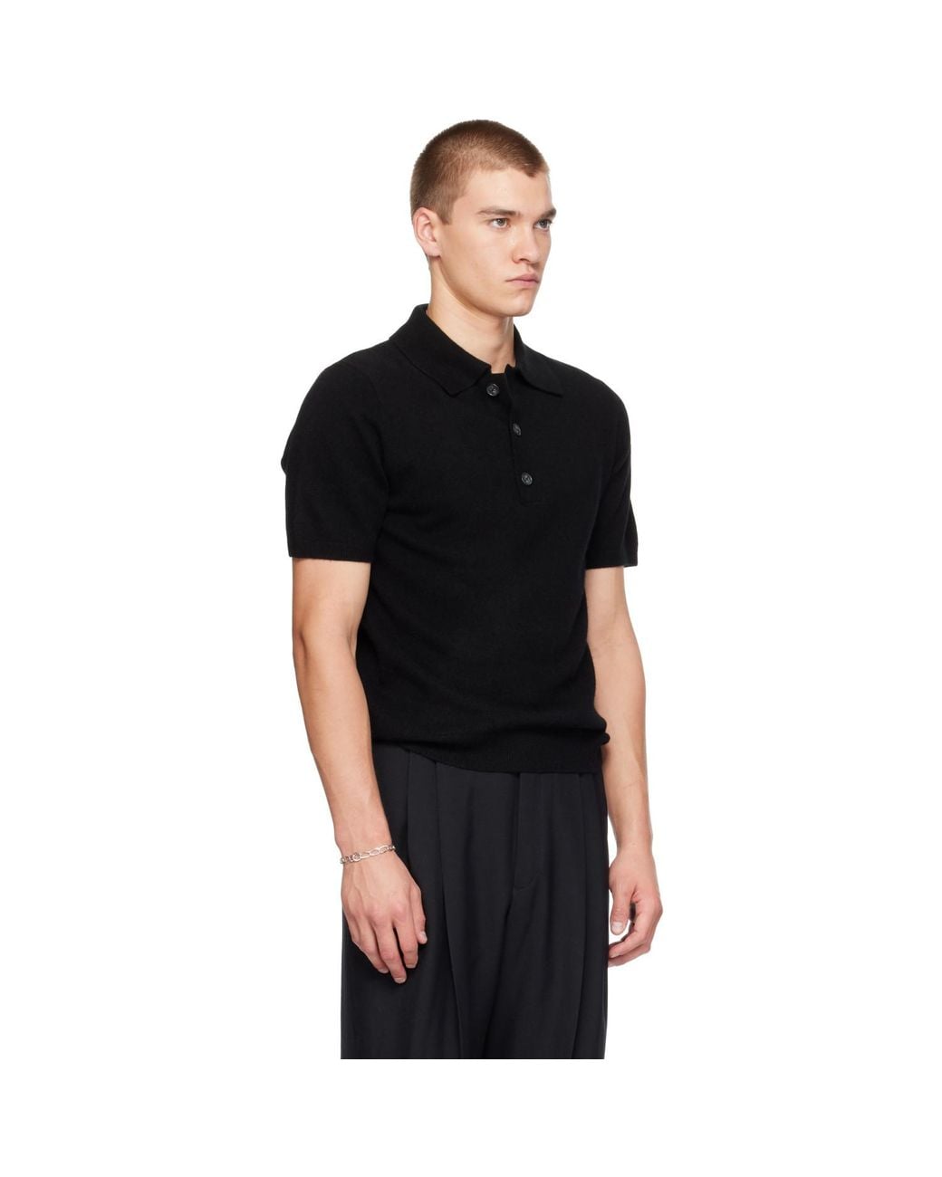 Entire studios Black Short Sleeve Cashmere Knit Polo for men