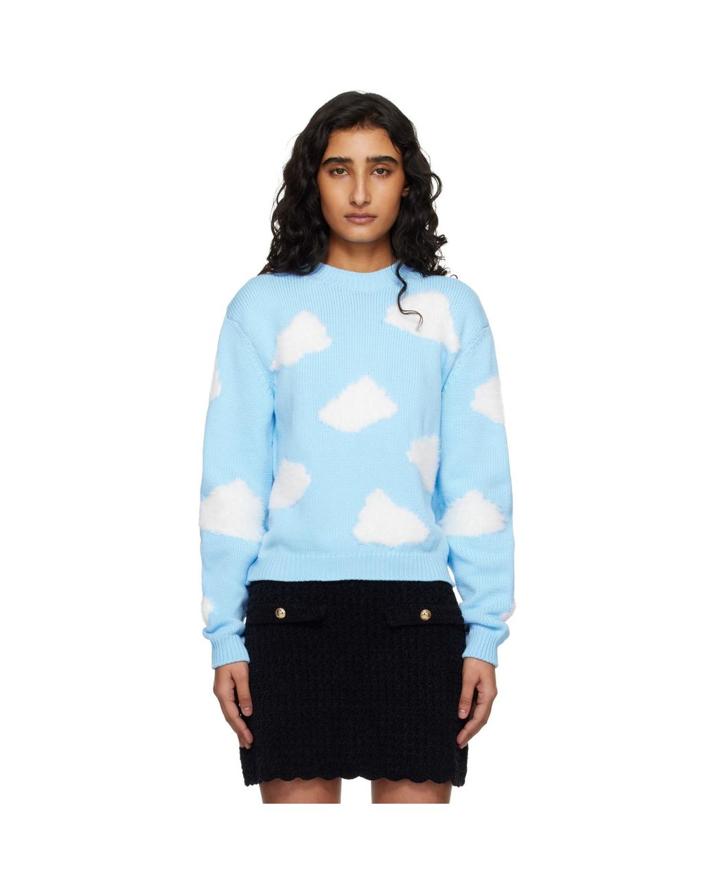 Moschino Blue Organic Cotton Blend Archive Cloud Sweater