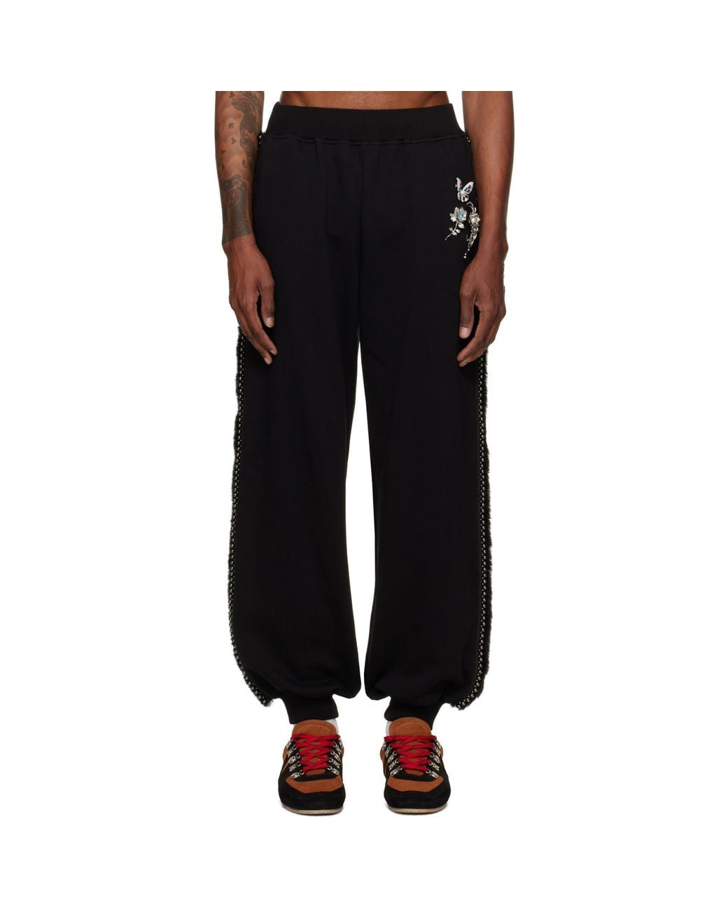 Chopova Lowena Black Fuzzy Pearl Sweatpants for men
