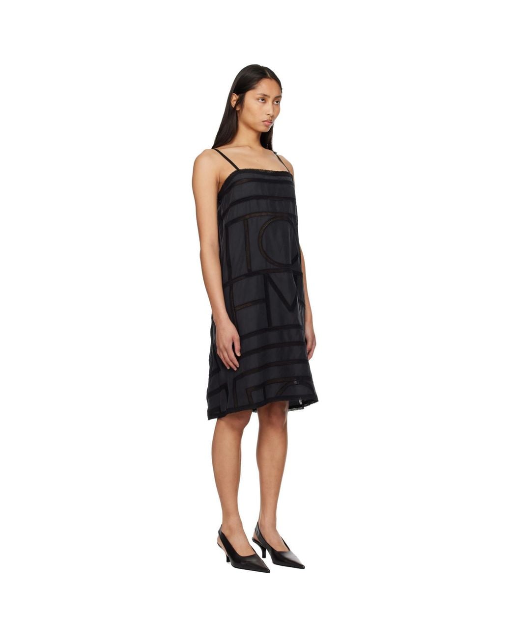 Totême Black Monogram Silk Midi Dress