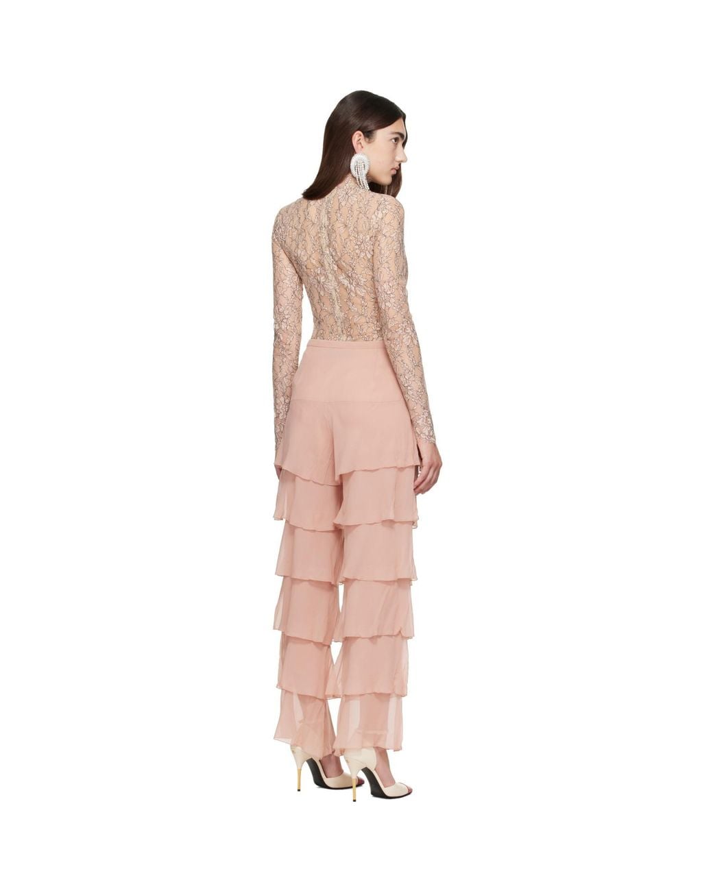 Valentino Pink Tiered Georgette Trousers