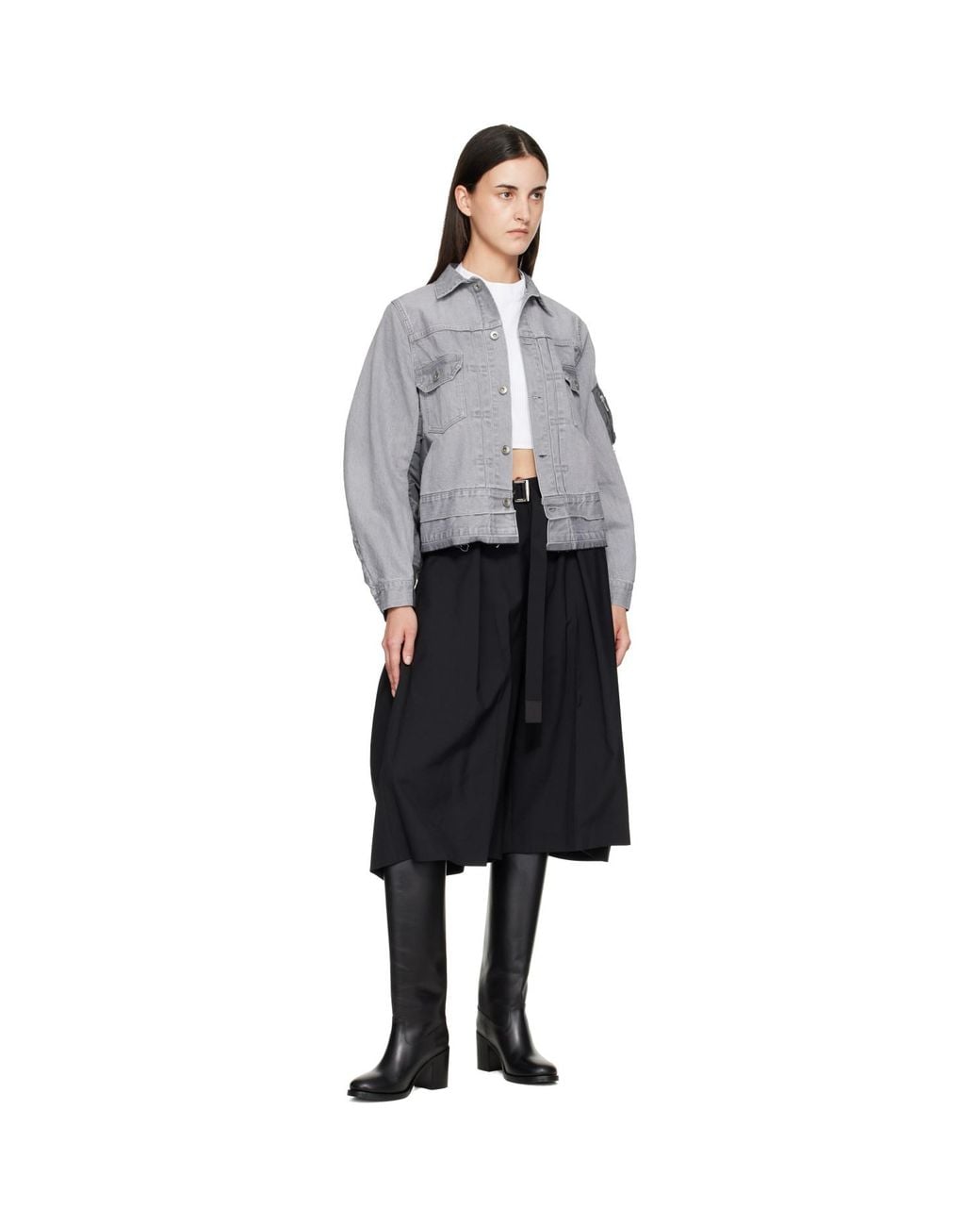 Sacai Gray Nylon Twill X Denim Jacket
