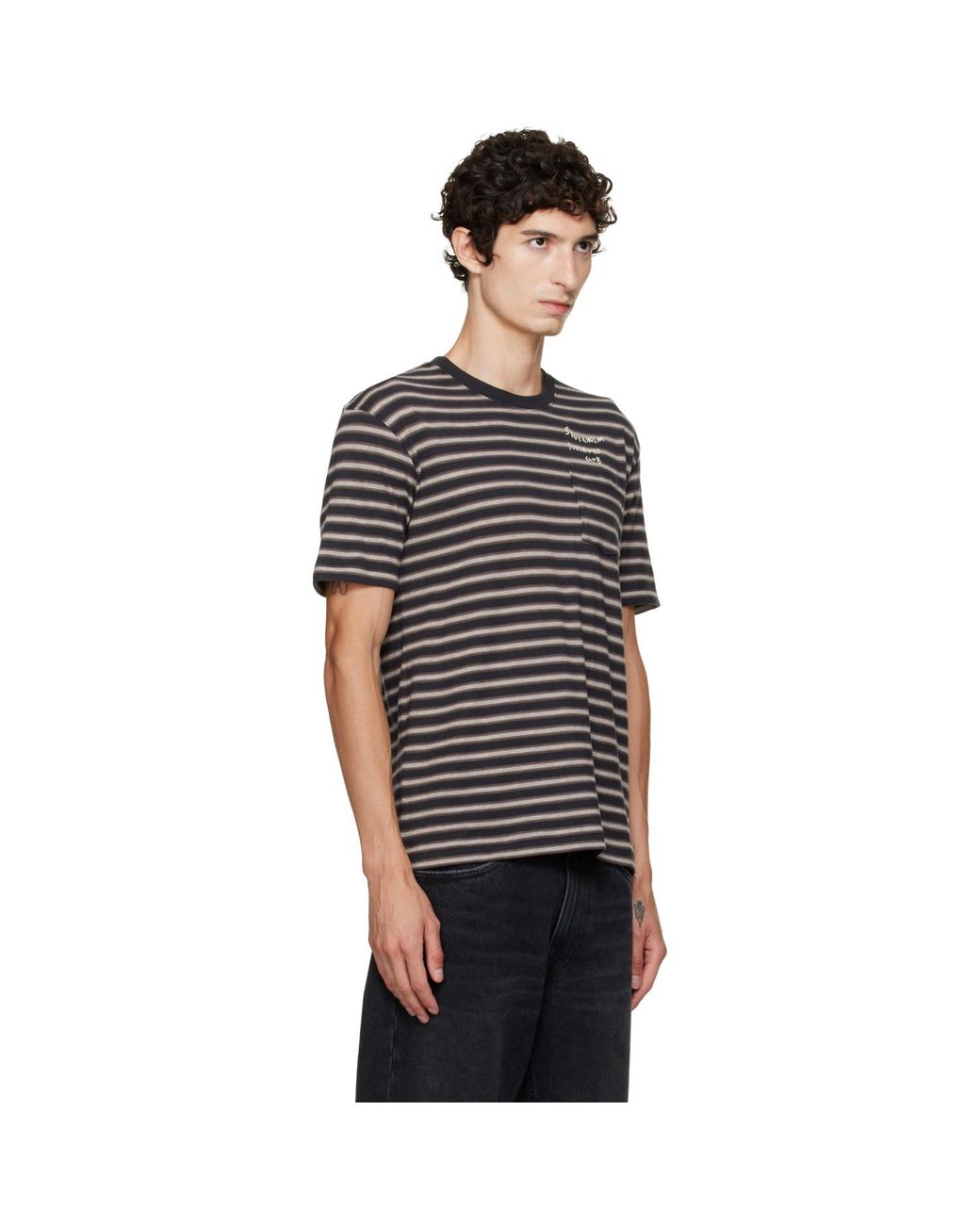 Stockholm Surfboard Club Black Striped T-Shirt for men