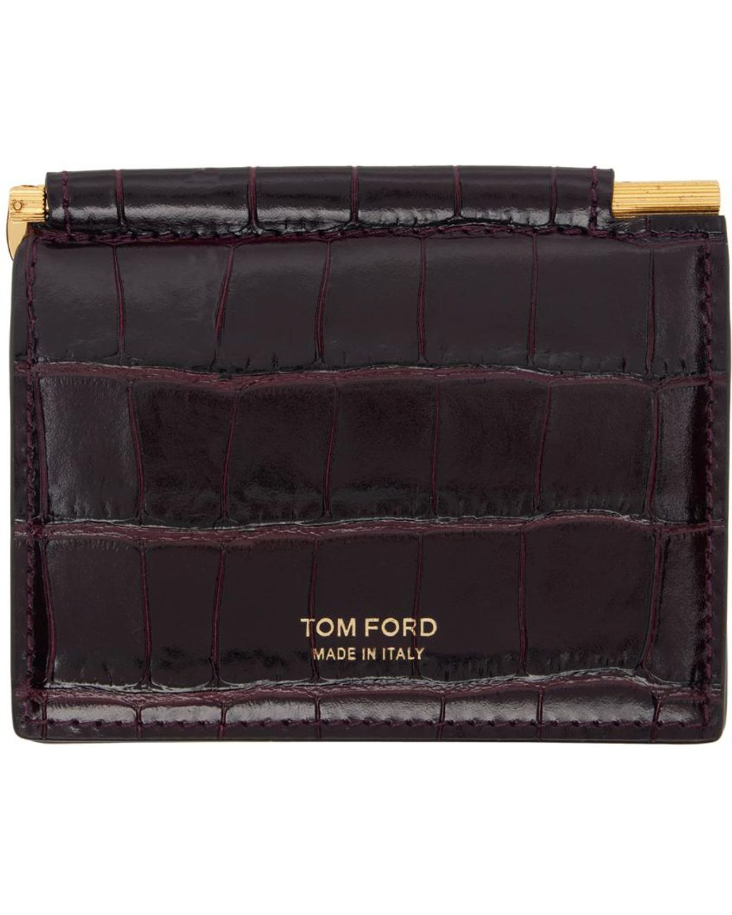Tom Ford Burgundy Shiny Croc Folding Money Clip Card Holder in