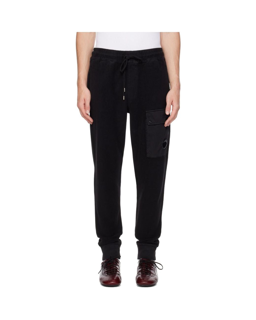 C P Company Black Diagonal Fleece Lens Cargo Sweatpants for men