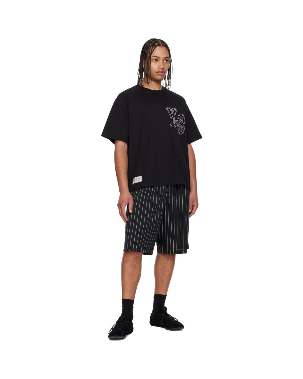 Y-3 Black Mesh Pinstripe Shorts for men