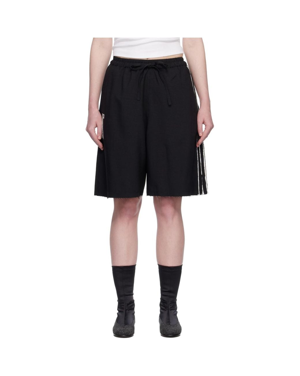 Y-3 Black Sport Uniform Raw Cut 3 Stripes Shorts
