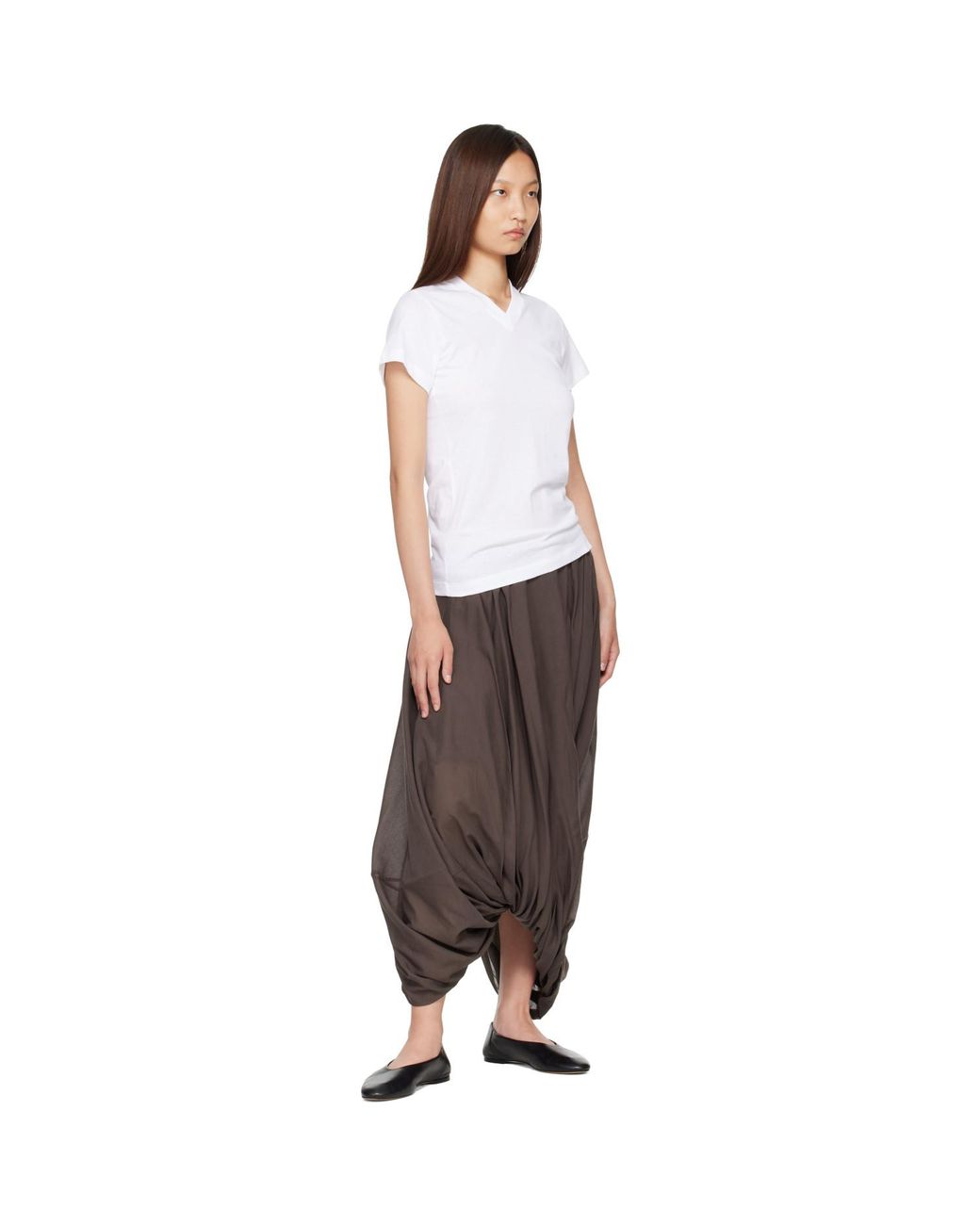 Totême White Wide-Ribbed V-Neck T-Shirt