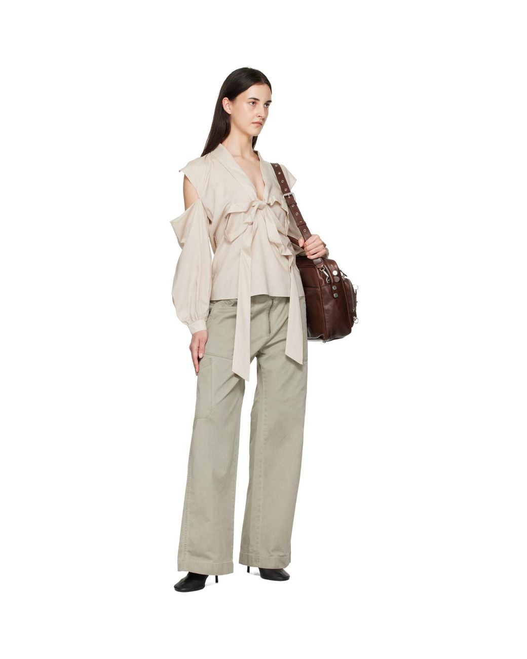 Acne Natural Cut-Out Bow Blouse